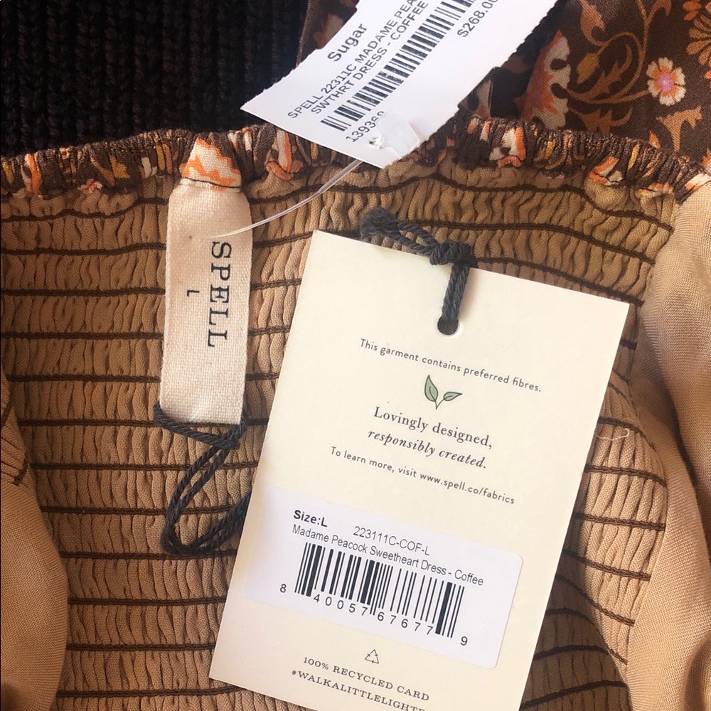 NEW Spell Madame Peacock Sweetheart Dress Coffee Size L Maxi Short Sleeve Brown - Picture 6 of 8